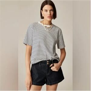 J CREW Relaxed Premium Weight Crop Tee XS Blue White Stripe NWT Top Shirt Y2K